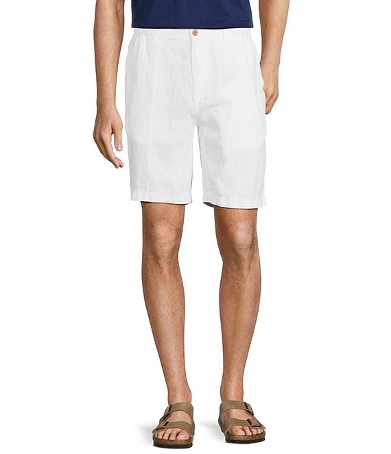 Caribbean Flat Front Linen 9#double; Inseam Shorts