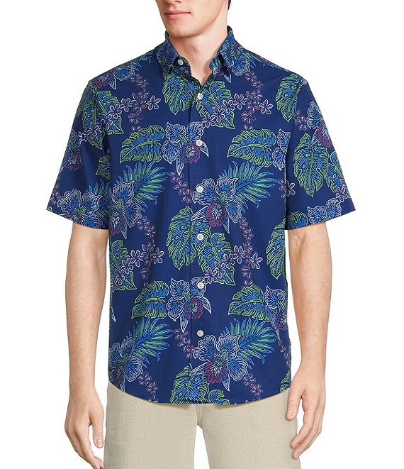 Caribbean Neon Leaf Performance Printed Short Sleeve Woven Shirt ...