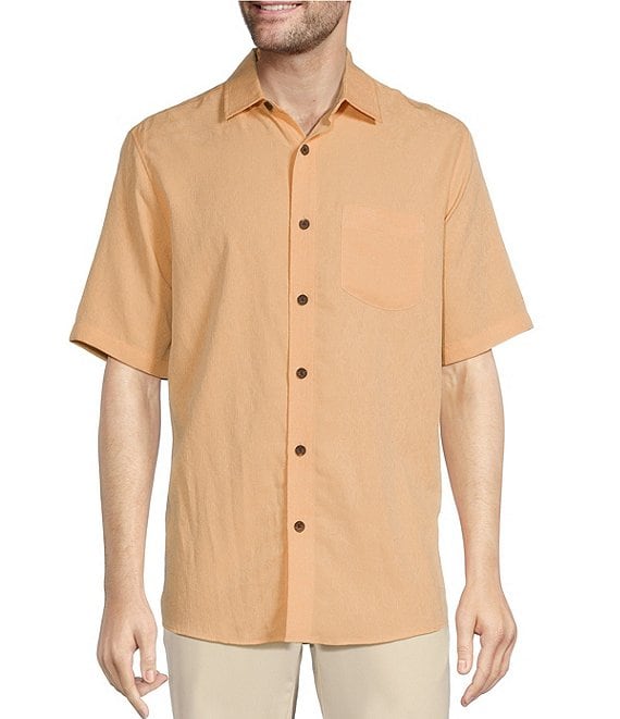 Caribbean Palm Paradise Jacquard Solid Short Sleeve Woven Shirt