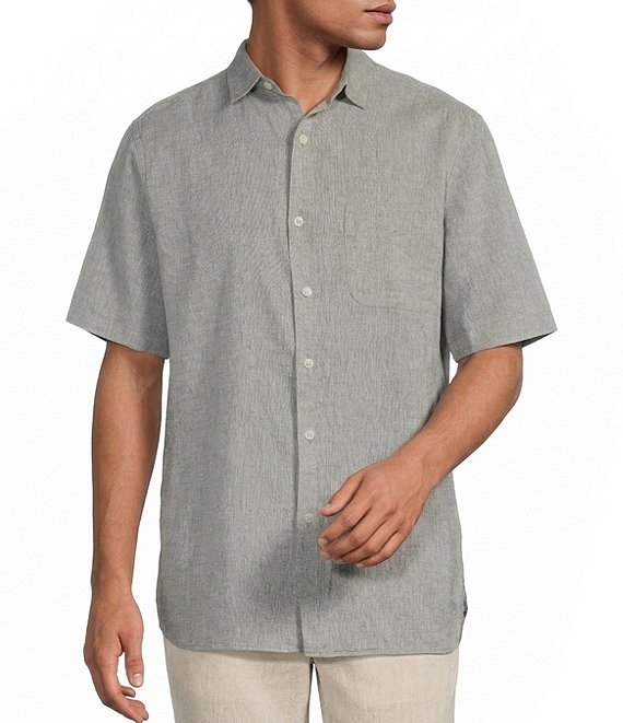 Caribbean Solid Linen Short Sleeve Woven Shirt