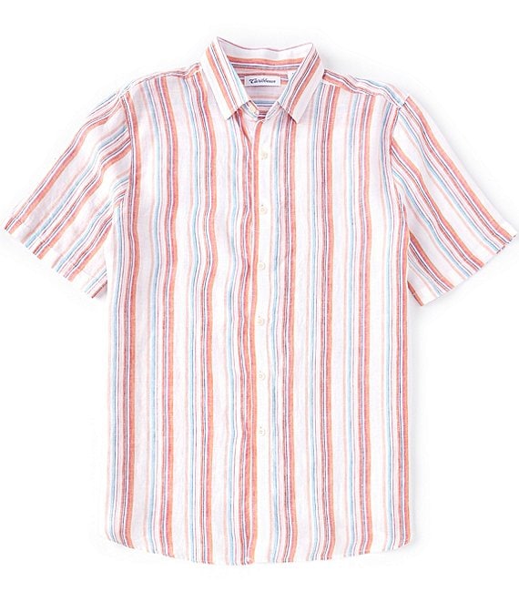 Caribbean Vertical Stripe Linen Short Sleeve Woven Shirt | Dillard's