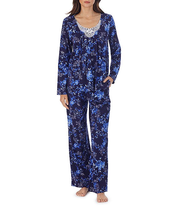 Carole Hochman Cotton Jersey Long Sleeve V-Neck Floral Print Short  Nightgown