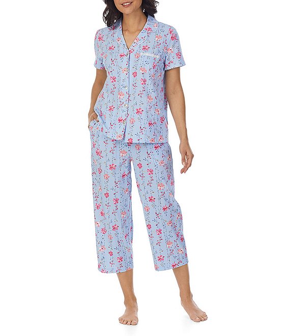 Carole Hochman Floral Print Notch Collar Short Sleeve Cotton Pajama Set