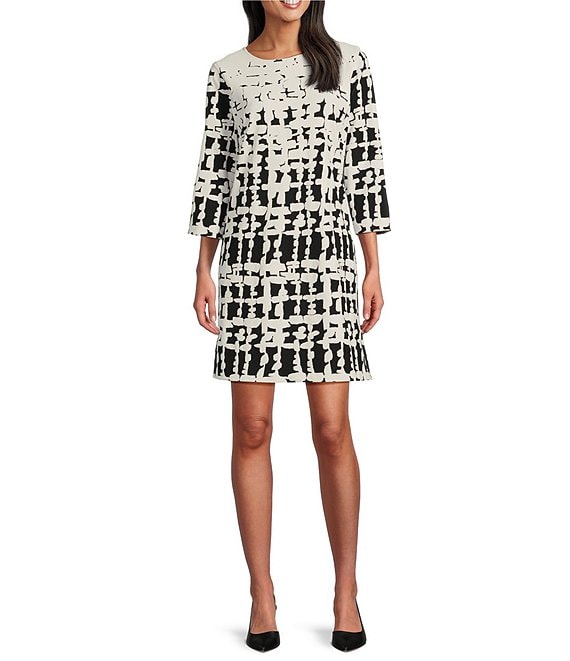 Caroline Rose Knit Contrasting Views Print Scoop Neck 3/4
