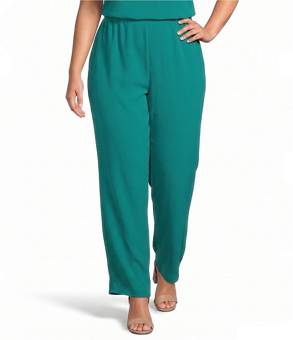 Caroline Rose Plus Size Matte Crepe Pull-On Straight Leg Pants