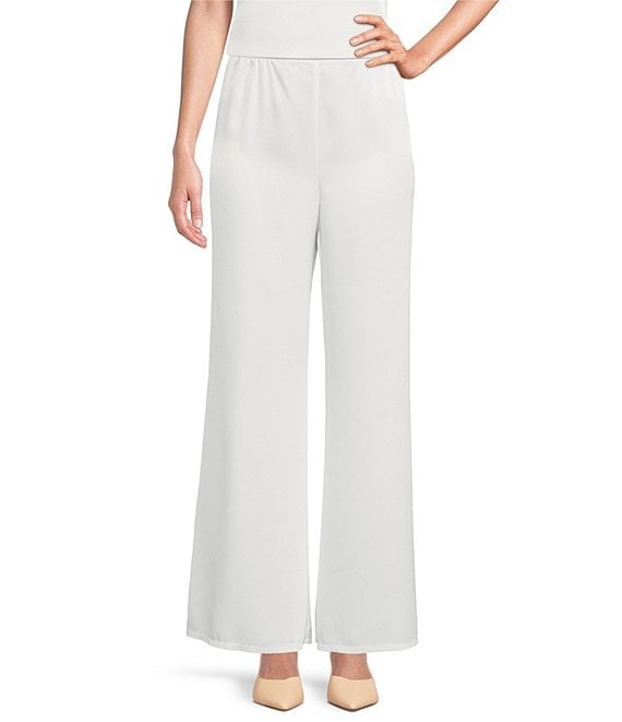 Color:White - Image 1 - Soft Satin Wide Leg Pull-On Coordinating Pants