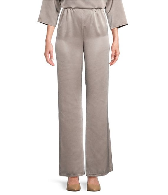Color:Pearl Grey - Image 1 - Soft Satin Wide Leg Pull-On Coordinating Pants