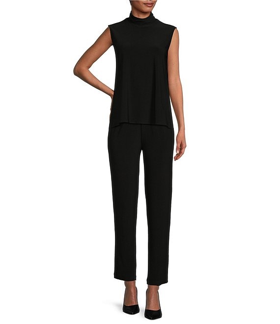 Caroline Rose Caroline Rose Stretch Knit Jersey Mock Neck Sleeveless Tank Top, Black - Image 3