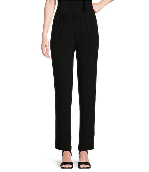 Color:Black - Image 1 - Stretch Knit Jersey Tapered Leg Pull-On Pants