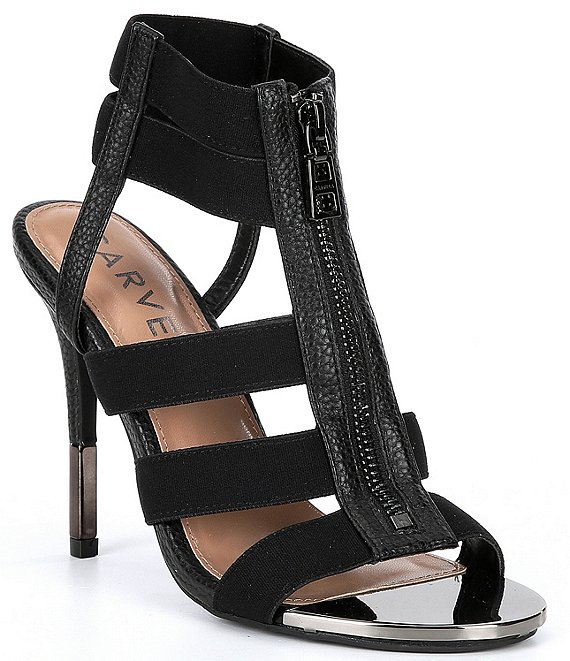 Color:Black - Image 1 - Kunning Front Zip Dress Sandals
