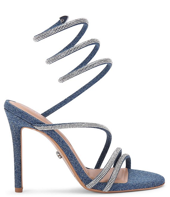 Carvela Women s Spiral Crystal Embellished Denim Stiletto Sandals