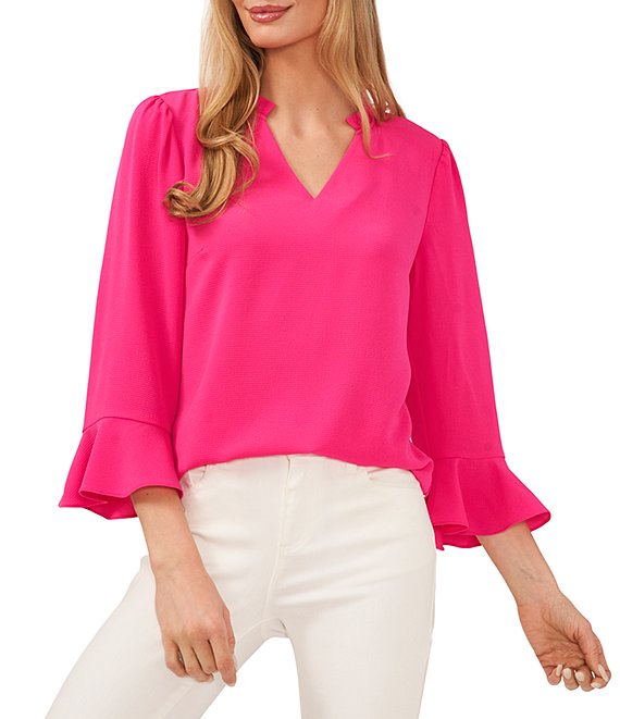 CeCe 3/4 Ruffle Sleeve V-Neck Blouse | Dillard's