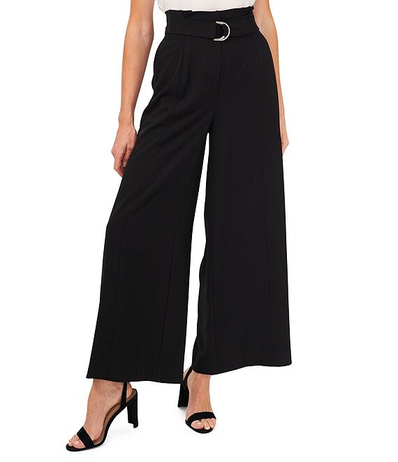 CeCe Belted Moss Crepe High Rise Wide Leg Pants