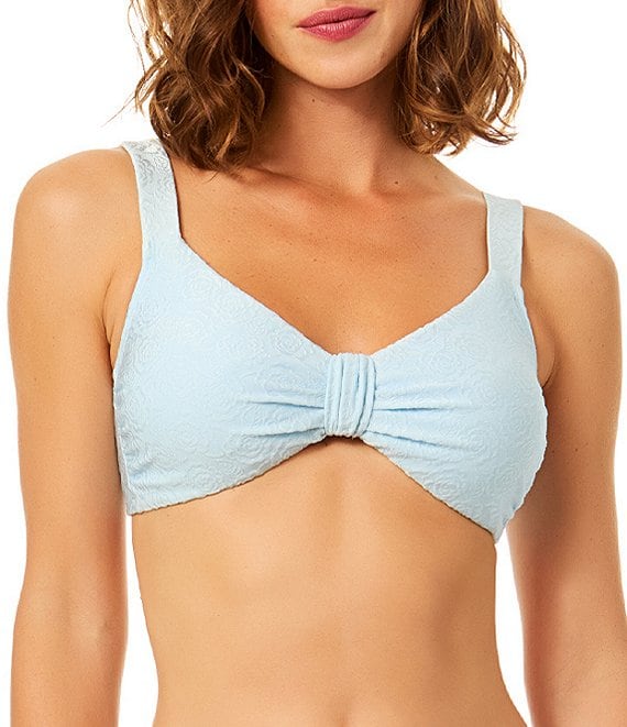CeCe Body Bank Solid Rose Texture Front Bow Bralette Swim Top