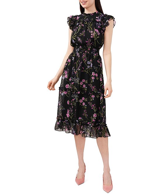 Udrydde Thrust Måge CeCe Floral Print Short Flutter Sleeve Button Back A-Line Midi Dress |  Dillard's