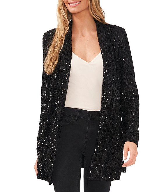 CeCe Long Sleeve Shawl Collar Oversized Sequin Blazer | Dillard's