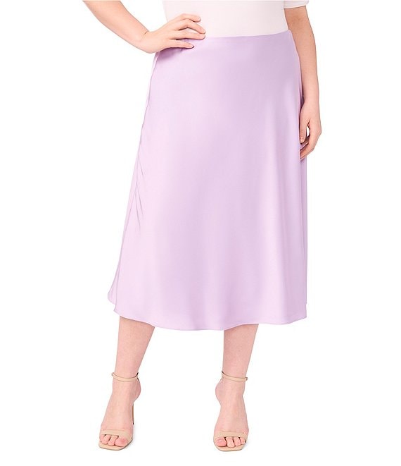CeCe Plus Size High Rise Flounce Hem Midi A-Line Skirt, Lilac Breeze - Image 1