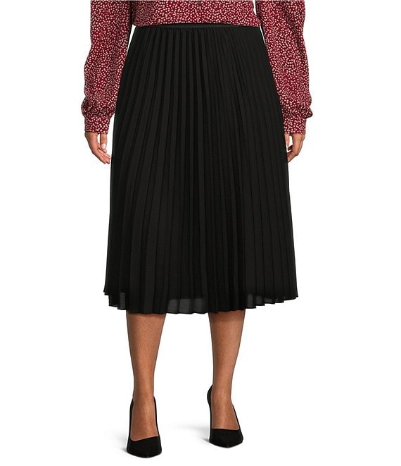 CeCe Plus Size Pleated Georgette Elastic Waist A-Line Midi Skirt ...