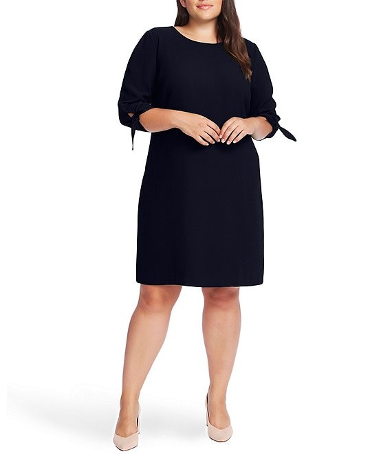 CeCe Plus Size Round Neck 3/4 Tie Sleeve Shift Dress | Dillard's