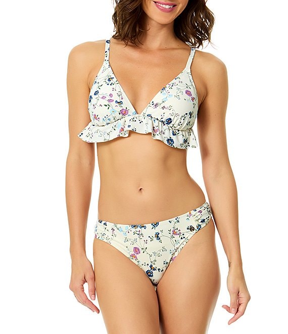 CeCe Secret Garden Ruffle Triangle Swim Top & Moderate Coverage Hipster Swim Bottom