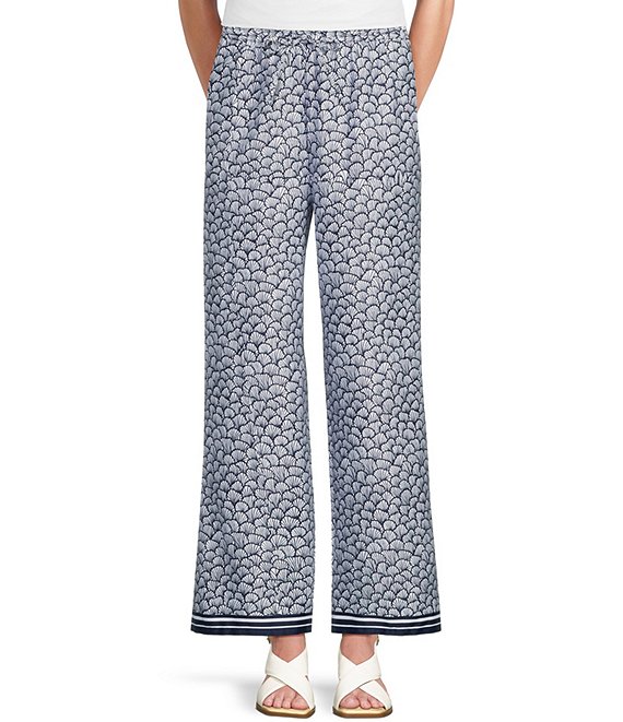 CeCe Shell Print Drawstring Elastic Waist Wide Leg Pants