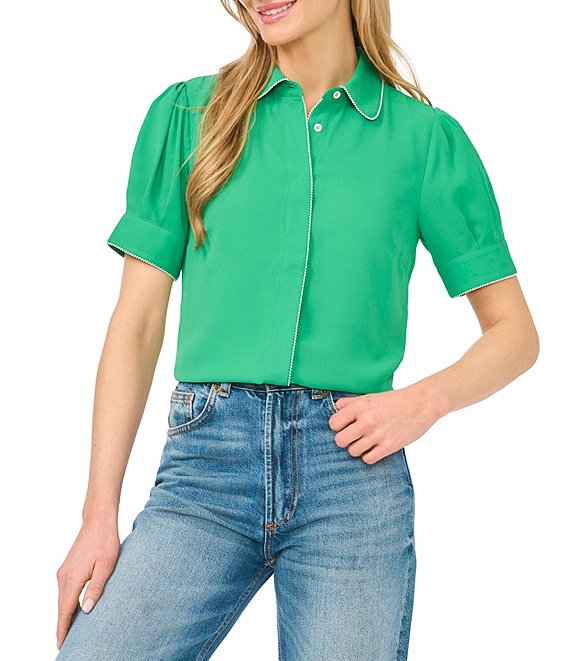 Cece Short Sleeve Scallop Button Front Shirt