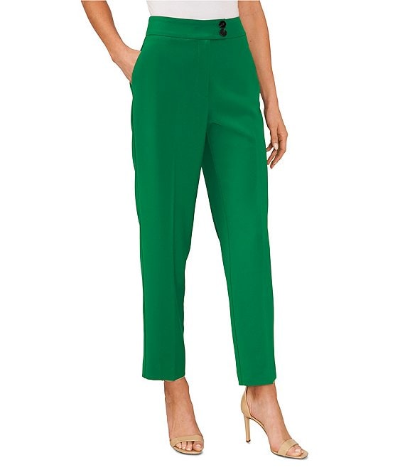 CeCe Tapered Straight Leg Pleat Front Ankle Crop Twill Trouser