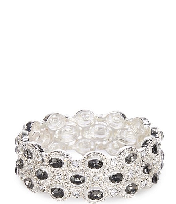Cezanne Black Diamond Oval Crystal Pave Halo Stretch Bracelet | Dillard's