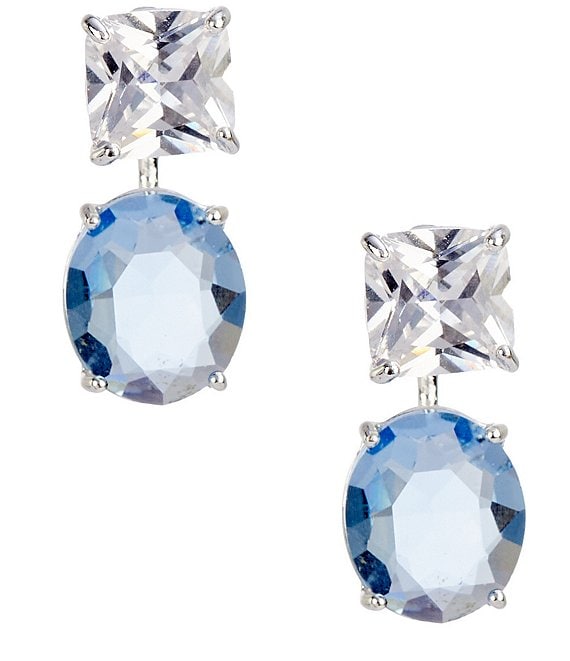 Cezanne Crystal CZ & Light Denim Stone Drop Front Back Earrings