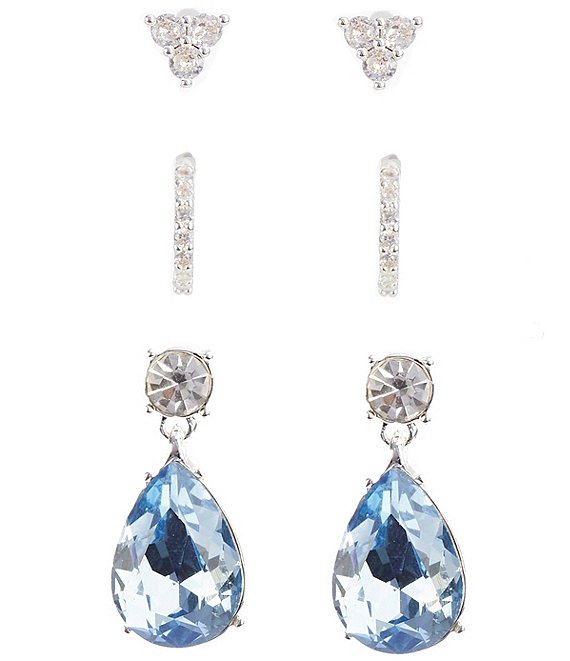 Cezanne Crystal CZ & Light Denim Stone Multi Earring Trio Set
