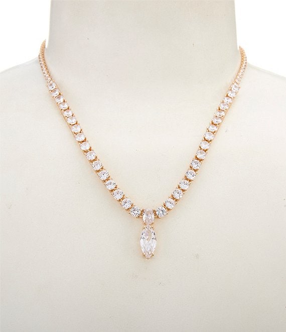 Cezanne Crystal CZ Navette Drop CZ Rhinestone Chain Necklace