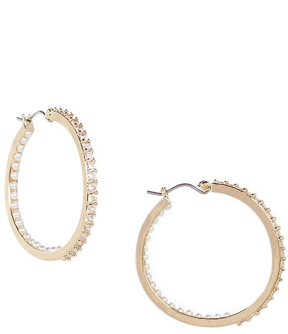 Cezanne Crystal CZ Pave & Pearl Delicate Hoop Earrings