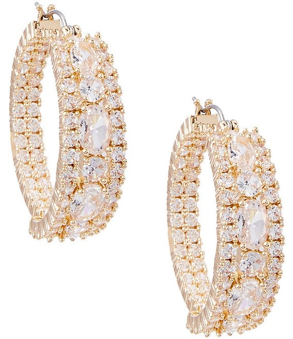 Cezanne Crystal CZ Round & Oval Stone Hoop Earrings