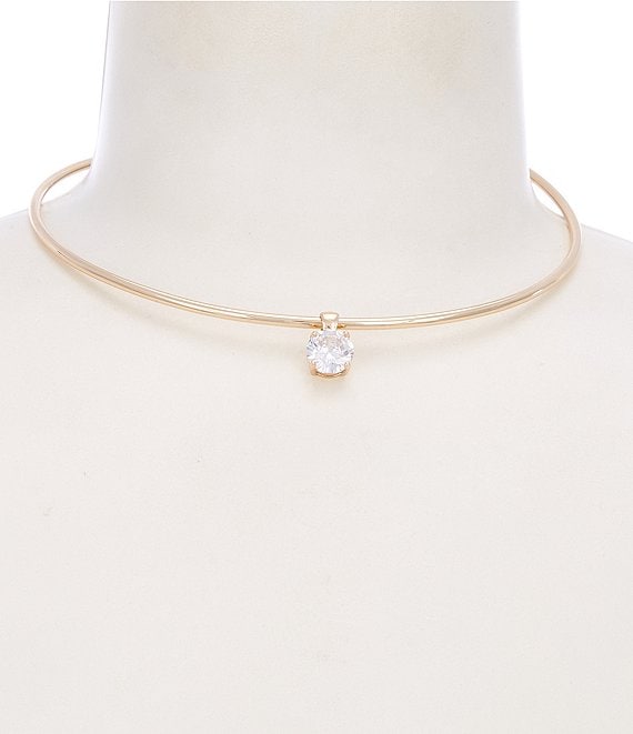 Cezanne Crystal CZ Round Stone Charm Drop Wire Collar Necklace