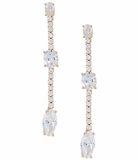 Cezanne Crystal CZ Stone Linear Navette Drop Earrings