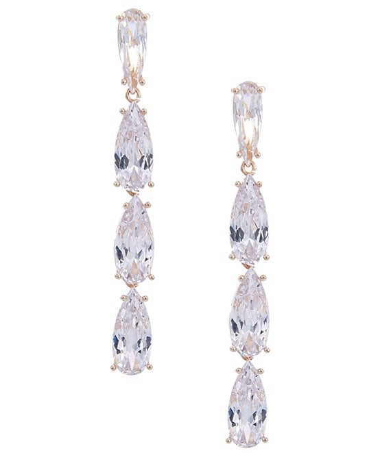 Cezanne Crystal CZ Teardrop Stone Linear Earrings