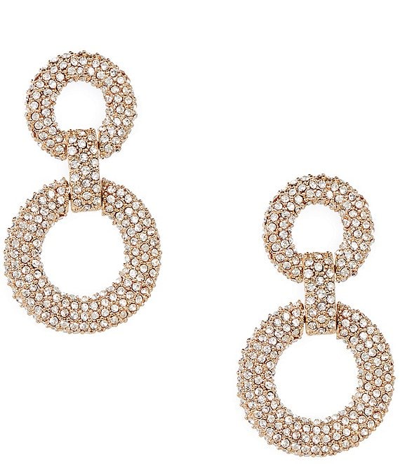 Cezanne Crystal Pave Double Round Open Drop Earrings