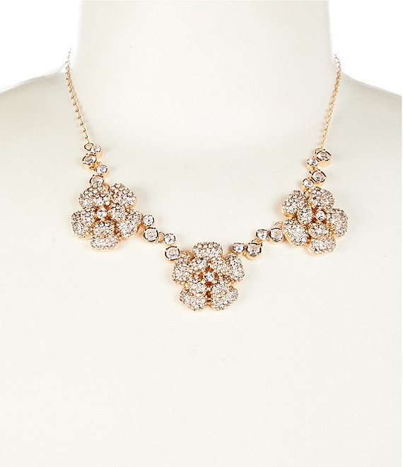 Cezanne Crystal Pave Flower Frontal Short Strand Collar Necklace