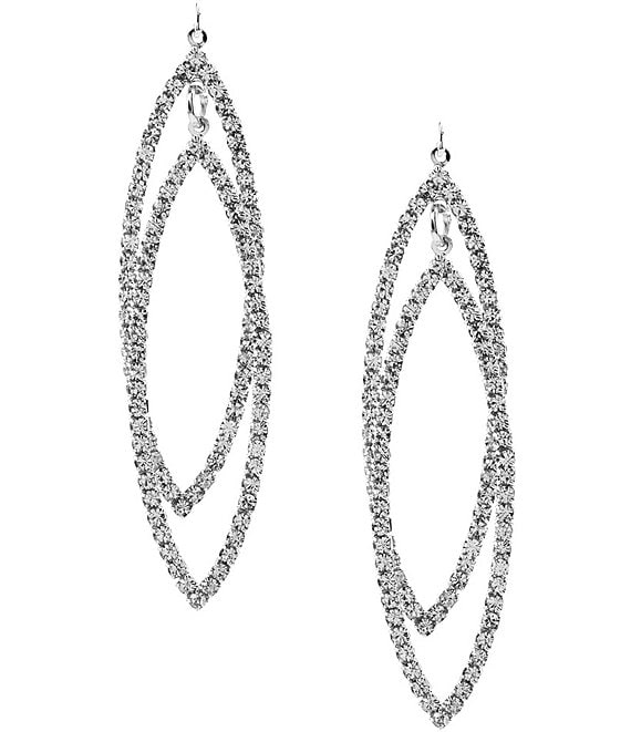 Color:Silver/Crystal - Image 1 - Drop Leaves Rhinestone Statement Earrings