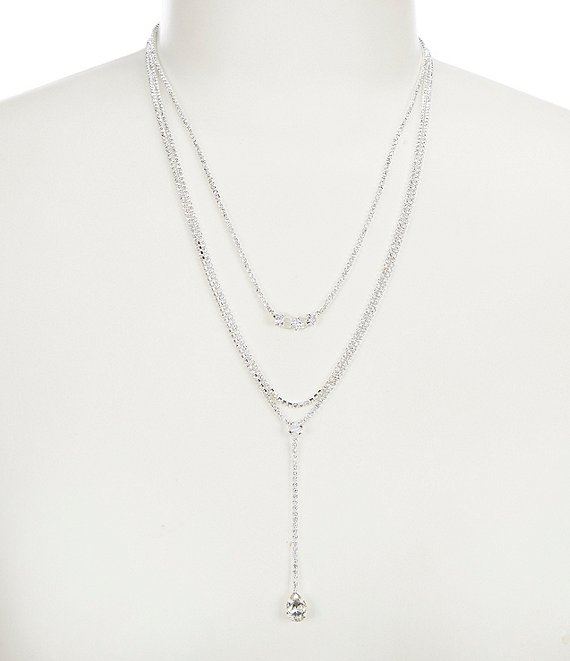 Color:Silver - Image 1 - Layered Long Drop Necklace