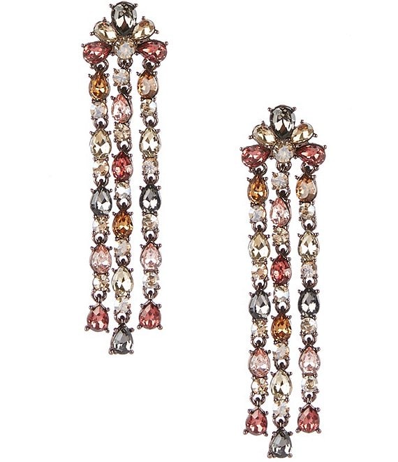 Cezanne Multi Color Stone 3 Row Chandelier Earrings, Chocolate/Multi - Image 1