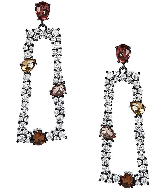 Cezanne Multi Color Teardrop Crystal Stone Trapezoid Open Drop Earrings
