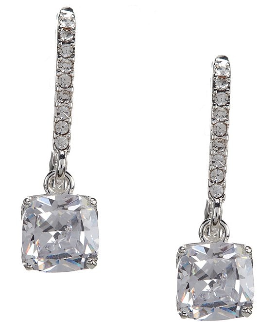 Color:Silver - Image 1 - Pave Cushion Cubic Zirconia Drop Earrings