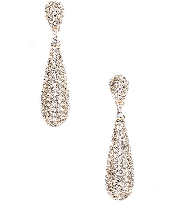 Color:Gold - Image 1 - Pave Domed Metal Drop Earrings