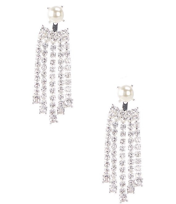 Cezanne Pearl Stud CZ Multi Rhinestone Chandelier Earrings, Silver/CZ - Image 1
