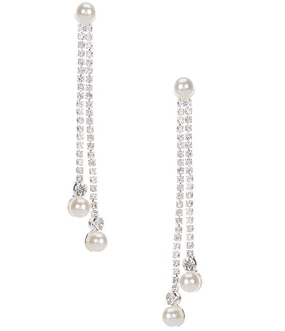 Cezanne Pearl Tassel Rhinestone Linear Earrings