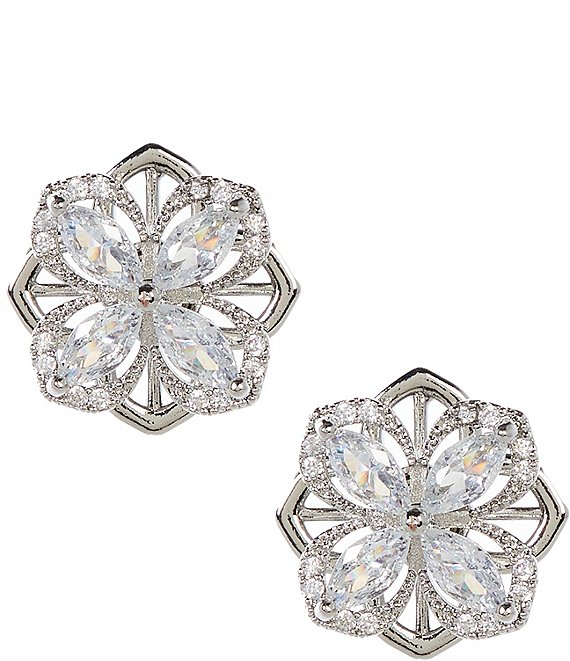Cezanne Rhinestone Frame Clover Stud Earrings