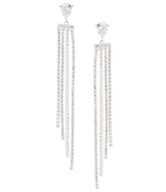 Cezanne Teardrop Graduating Rhinestone Chain Drop Earrings