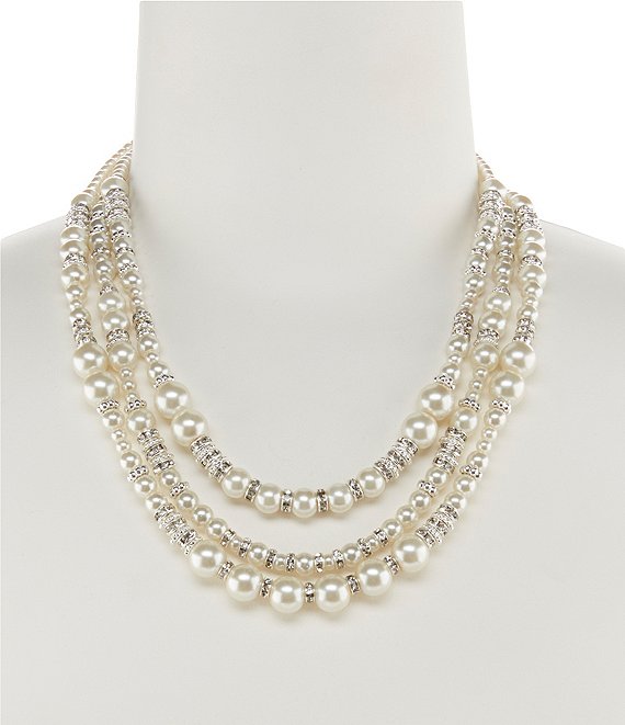 Cezanne Triple-Row Mixed Faux-Pearl Statement Necklace