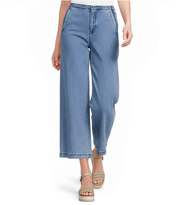 Charlie B. Stretch Denim Scalloped Ankle Length Wide Leg Jeans